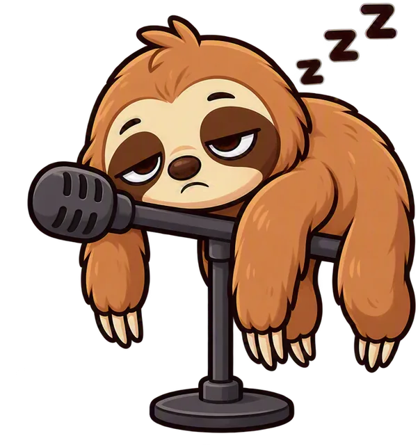 The Engagement Monster: a sloth fast asleep, draped over a mic stand